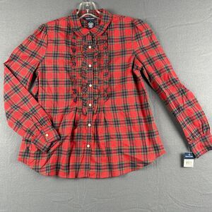 RALPH LAUREN Girls PLAID Button Down Ruffle Holiday Dress Shirt Size 12